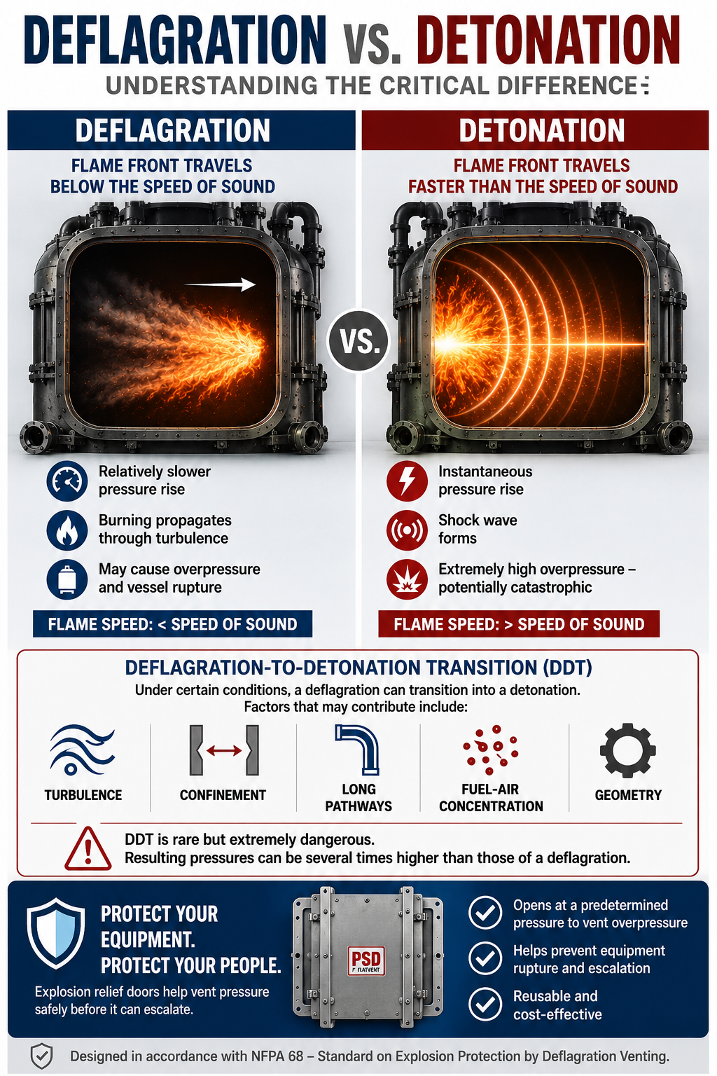 Deflagration-to-detonation transition in industrial process equipment
